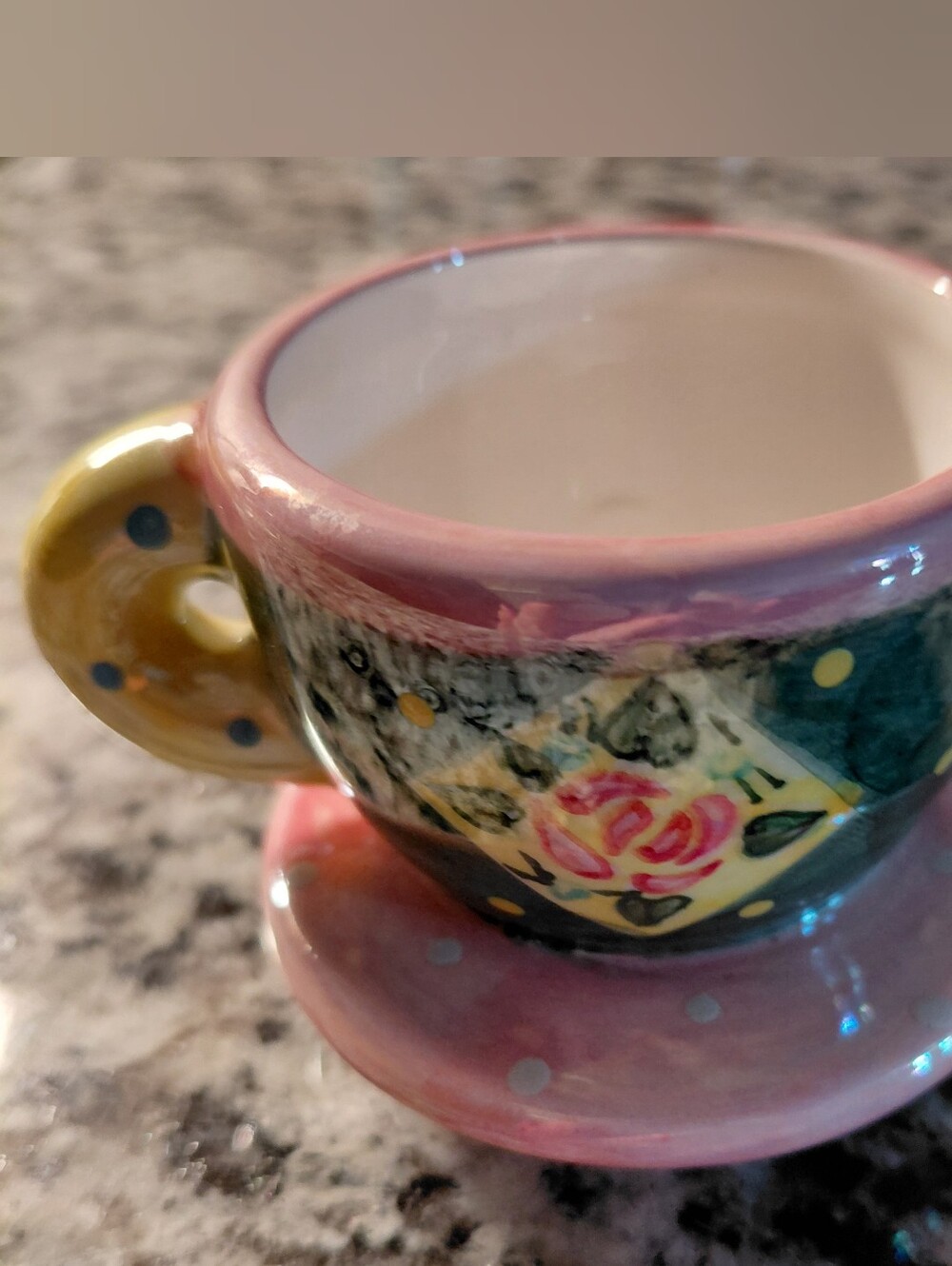 Mary Engelbreit MINI Pink Luster-Trim Floral Ceramic Cup & Saucer